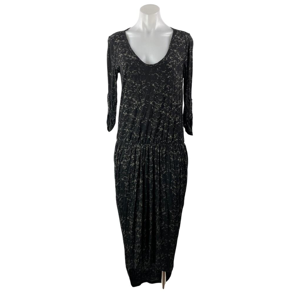 Anthropologie Everleigh Black Scoop Neck Long Sleeve Blouson Midi Dress Size S